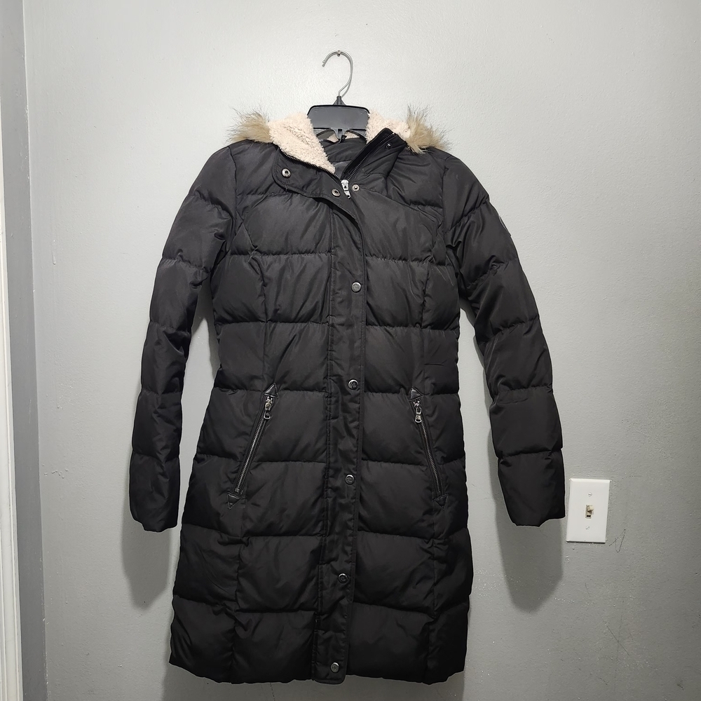 Lauren Ralph Lauren Black Puffer Down Coat with Faux Fur Hood Size XS